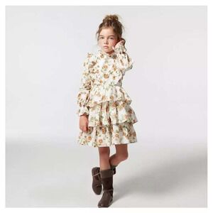 Janie & Jack Girl's Jet Ivory Floral Tiered Dress Long Sleeve / Kids Size 8